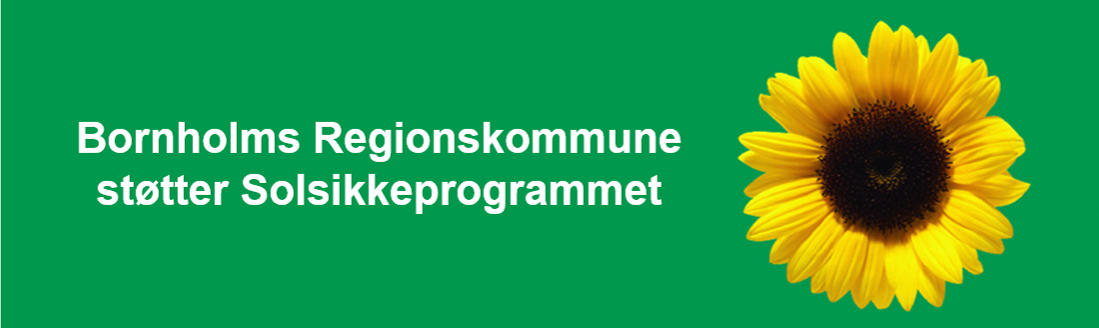 Solsikkeprogram logo med tekst Bornholms Regionskommune støtter Solsikkeprogrammet
